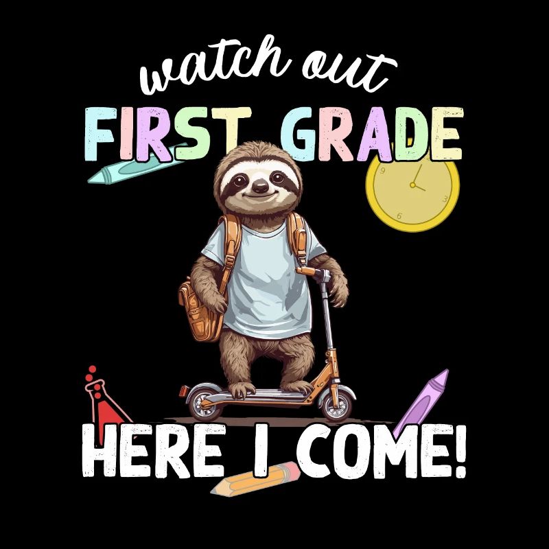 cooles Faultier auf Roller Einschulung und Schule