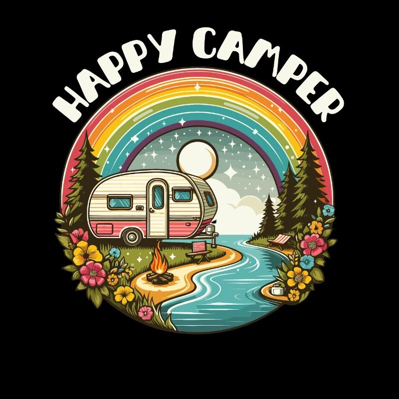 Camping Happy Camper Caravan Vacances Temps Libre Plaisir