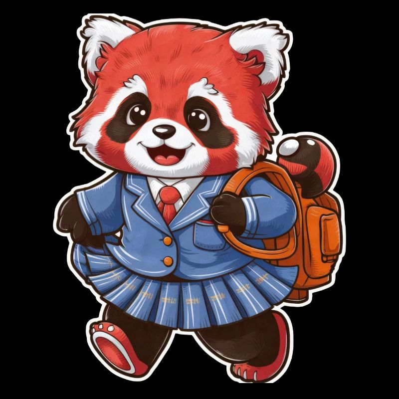 Red Kawaii Panda Wearing School Uniform