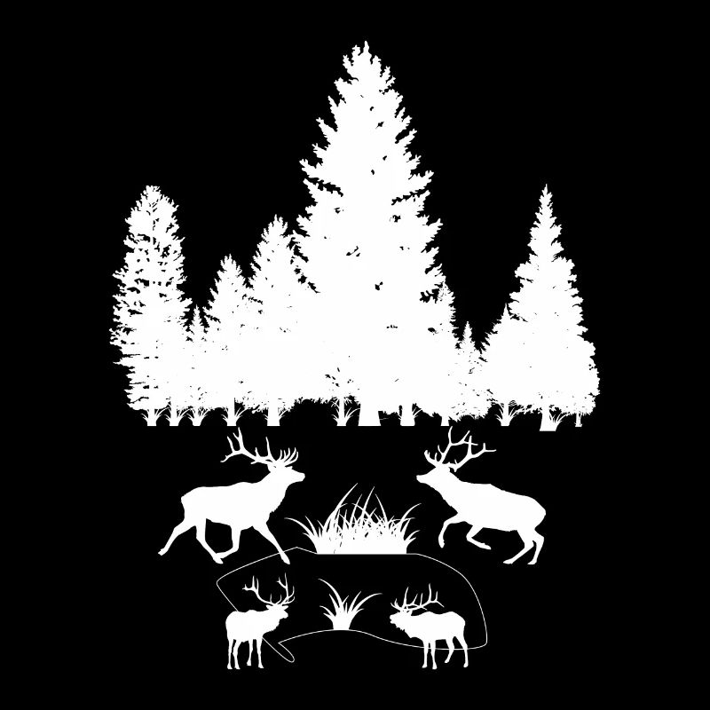 Hirsche im Wald mit Bäume