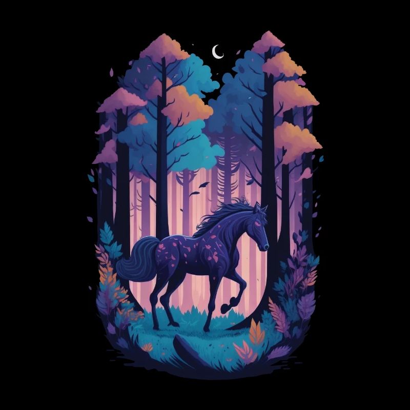 Magic horse in gloomy magical forest