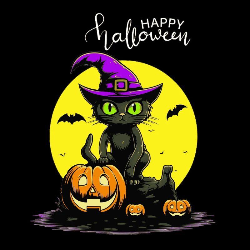 Niedliche Katze mit Hexenhut feiert Halloween