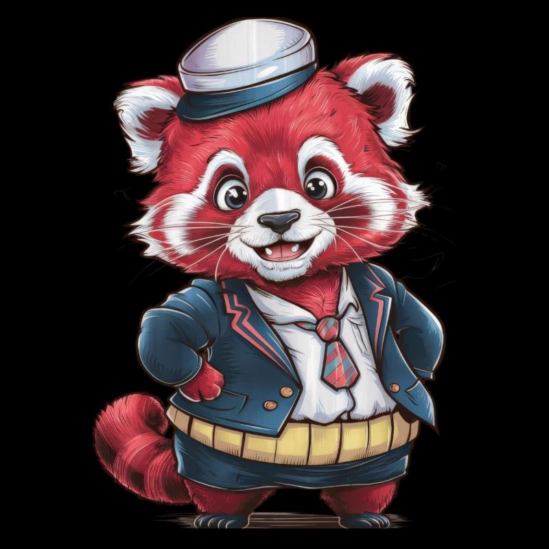 Red Kawaii Panda Wearing School Uniform
