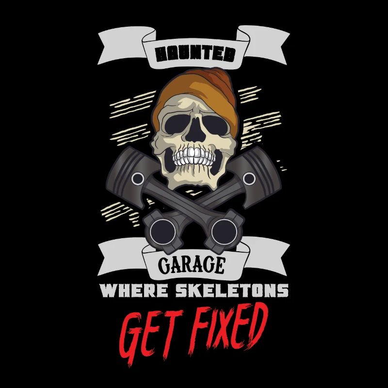 Skeleton Mechanic Horror Garage Funny Bones Spooky