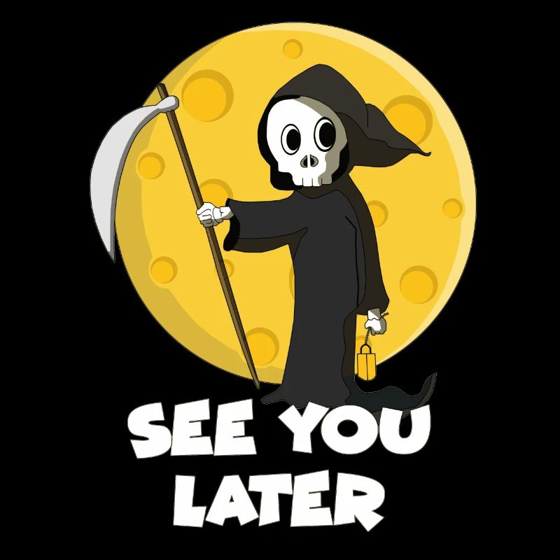 Grim reaper with scythe greets before Halloween full moon