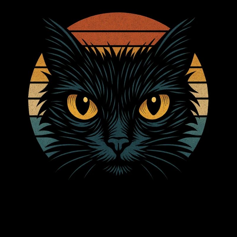 Oeil de Chat Jaune Rétro Coucher de Soleil Chat Vintage