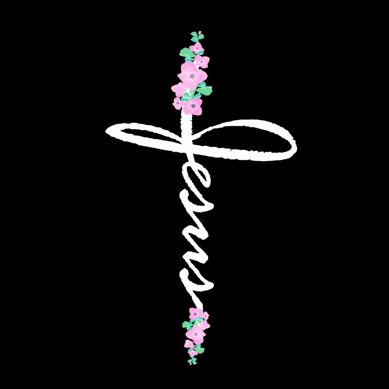Jésus croix lettrage avec des fleurs