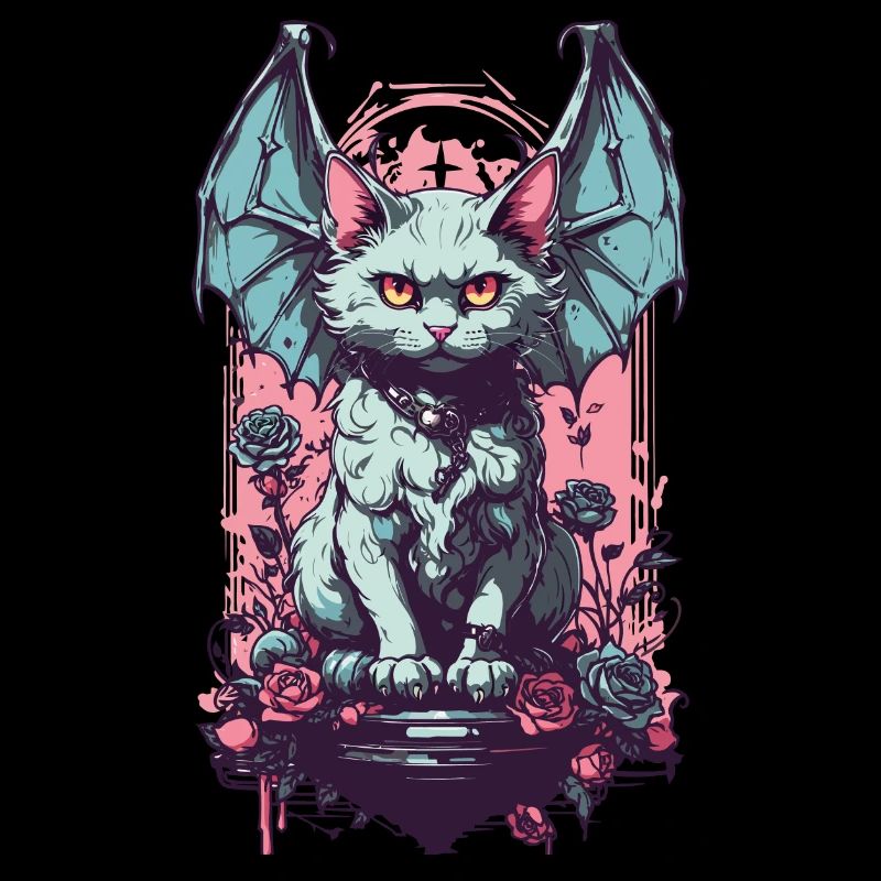 Goth Pastel Katze Dämon Rosen Katzenliebhaber