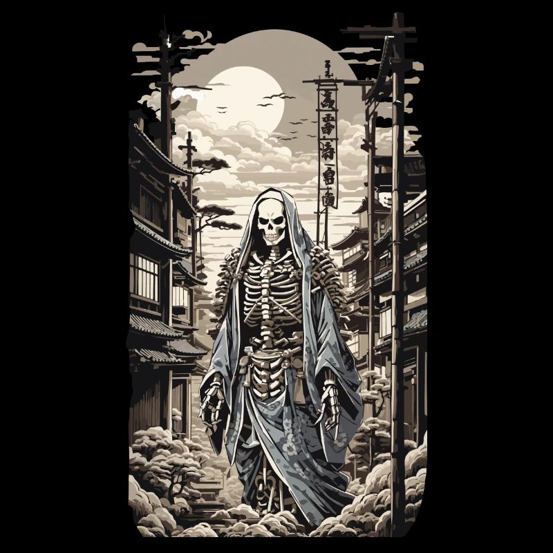 Retro Japan Yokai Skelett Dämon Ukiyo-E