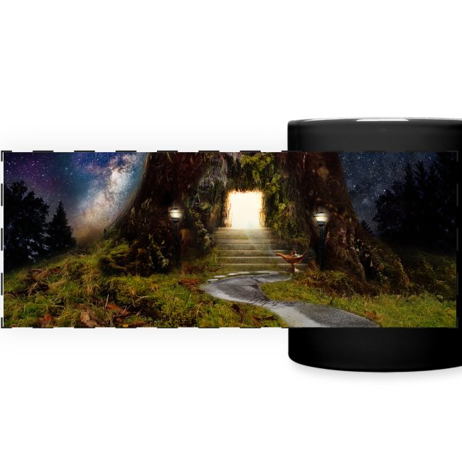 Mystical forest with magic portal enchanted tree