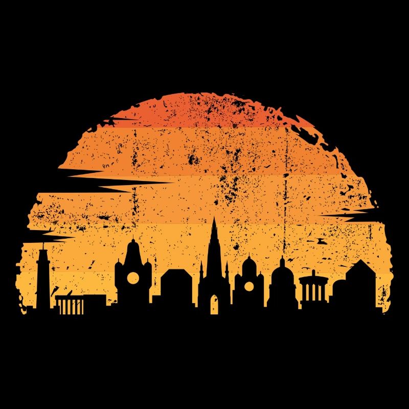 Silhouette de paysage urbain de coucher de soleil doré