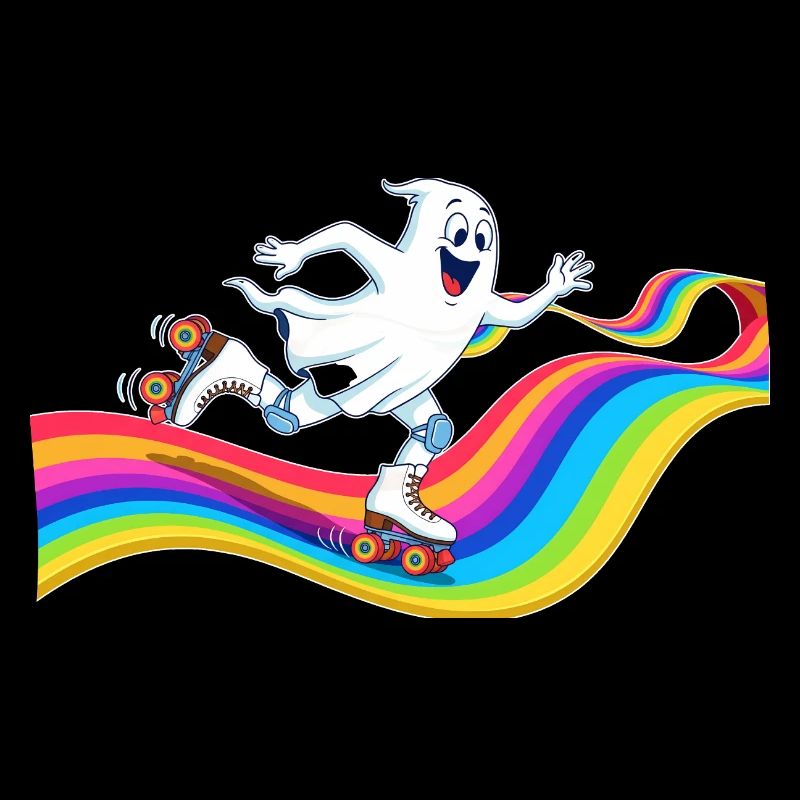 Ghost roller skating on rainbow rink
