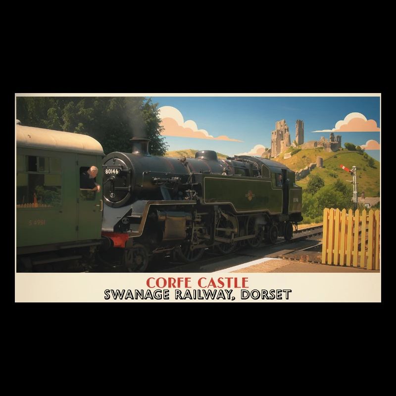 Corfe Castle Dampflok-Plakat