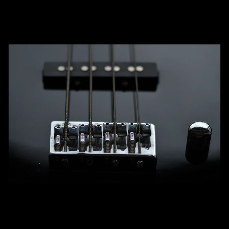 Le support latéral d’une basse électrique noire.