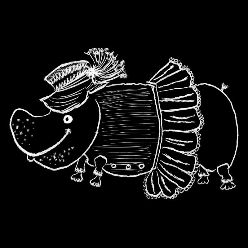 Dame hippopotame avec chapeau et robe
