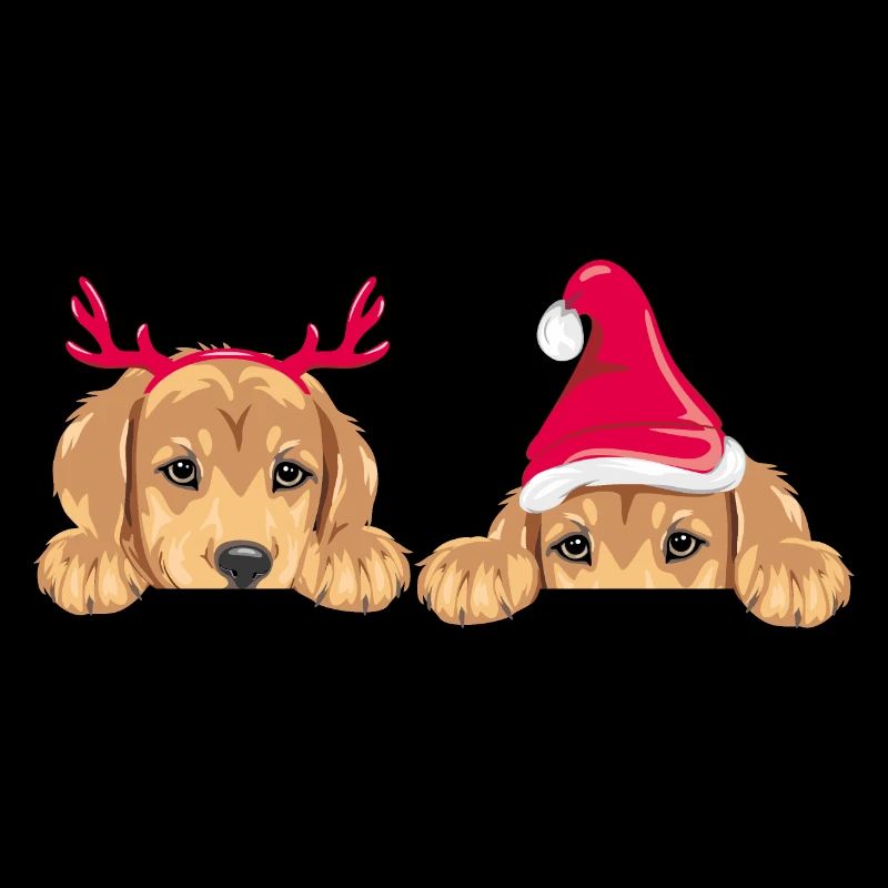 Chiots retriever jetant un coup d’œil dans des accessoires de Noël