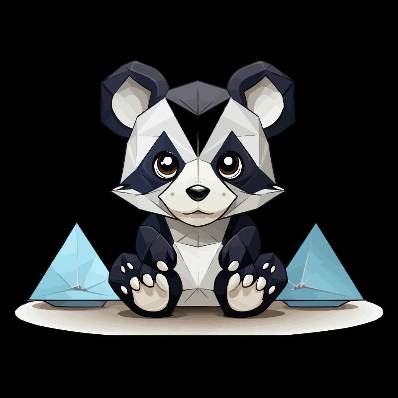 Low-Poly Panda am Eisgebirge