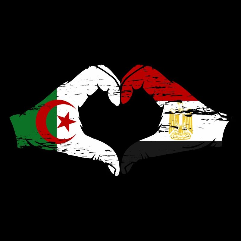 Algérie Egypte Drapeau Mains Coeur Forme Utilisé