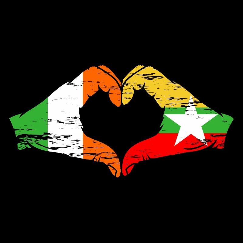 Irlande Myanmar drapeau mains forme de coeur utilisé