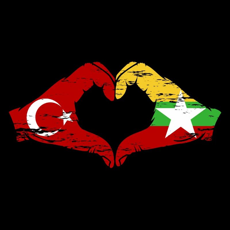 Turquie Myanmar drapeau mains forme de coeur utilisé