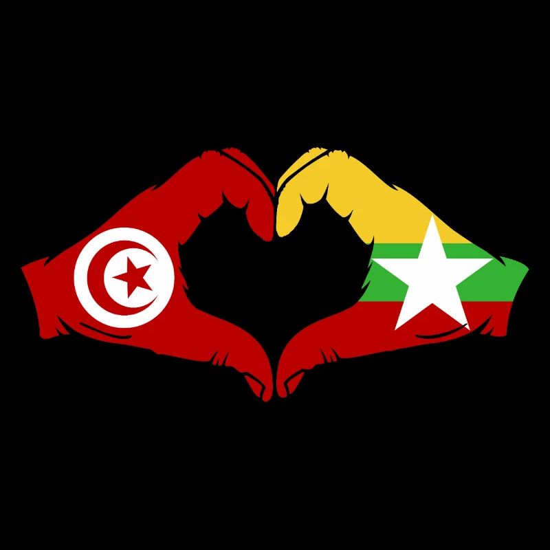 Tunisie Myanmar Drapeau Mains Coeur Forme