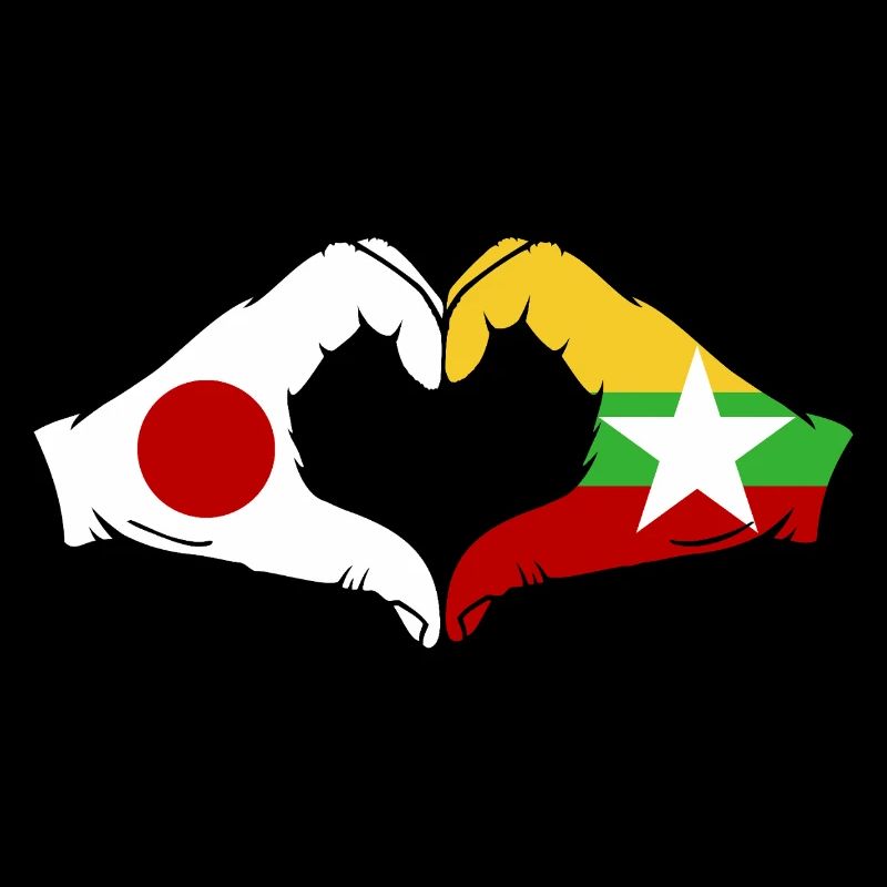 Japon Myanmar Drapeau Mains Coeur Forme