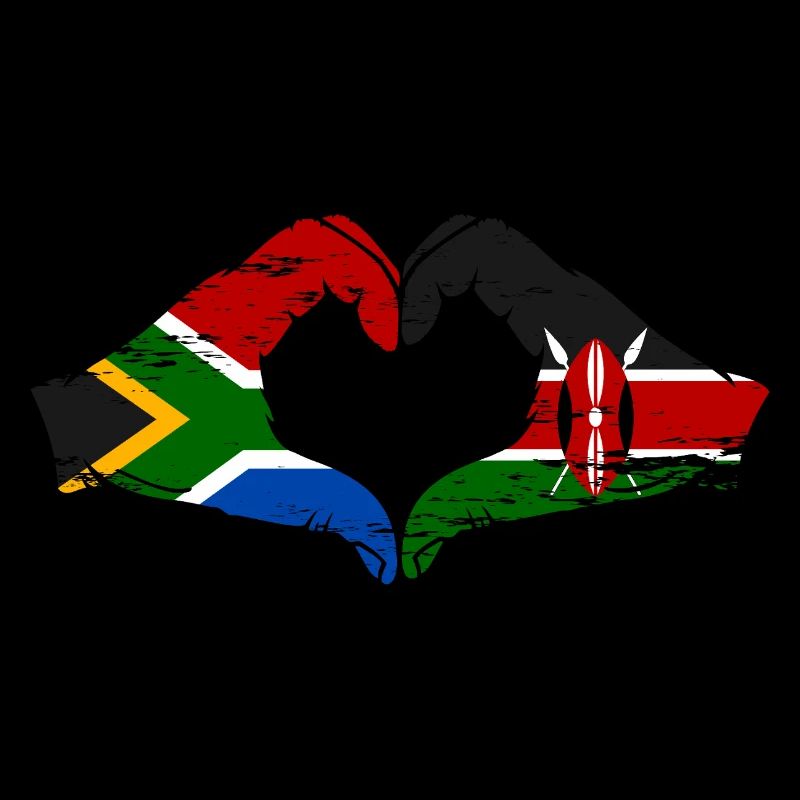 Afrique du Sud Kenya drapeau mains cœur utilisé