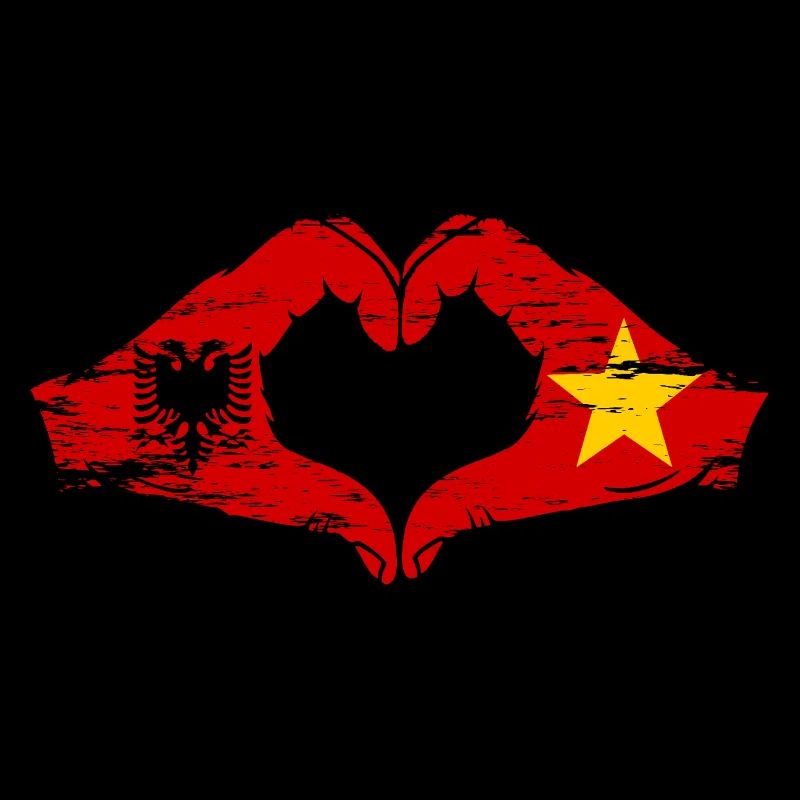 Albanie Vietnam Drapeau Mains Coeur Forme Utilisé