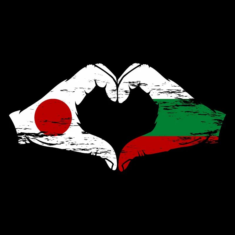 Japan Bulgaria Flag Hands Heart Shape Used