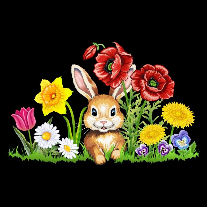Lapin mignon avec des fleurs - Lapin de Pâques Fleurs de Pâques
