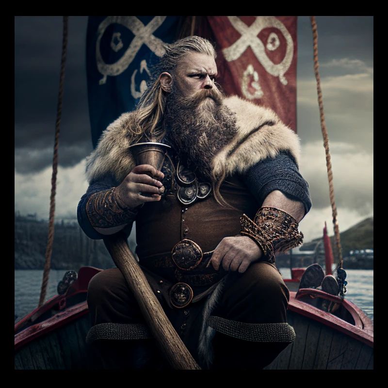 Vikings avec une cruche d’hydromel sur son navire