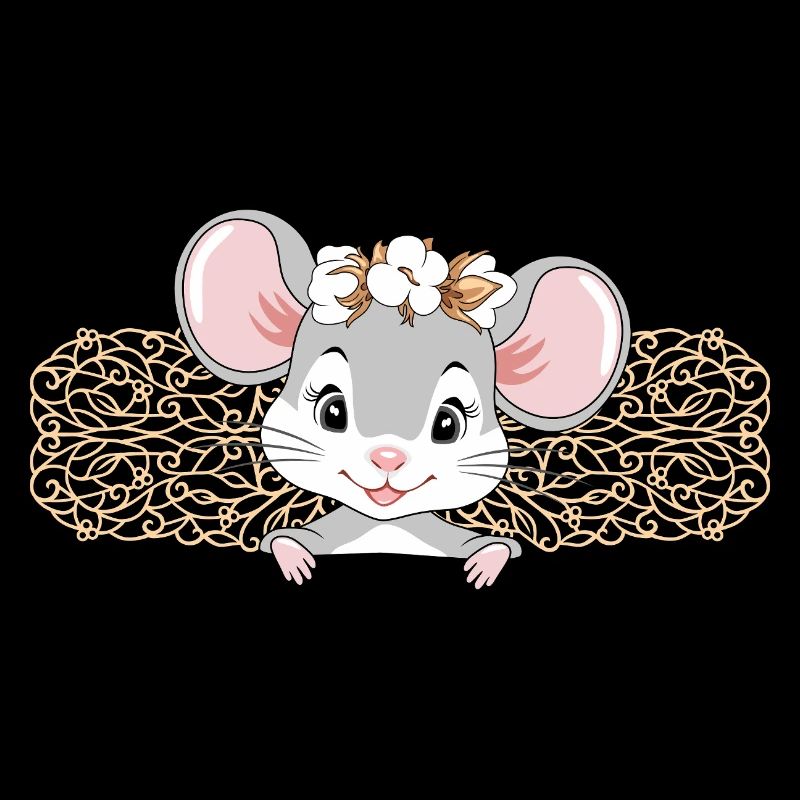 Cute peeking little lady mouse with wreath
