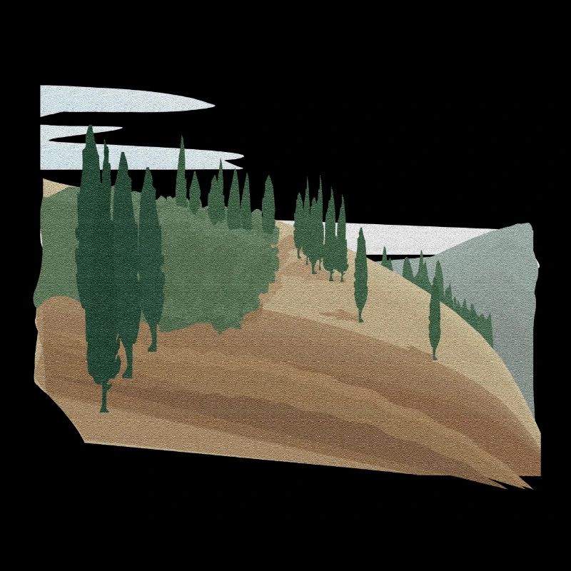 Pine forest hilly landscape with structure (modific.)