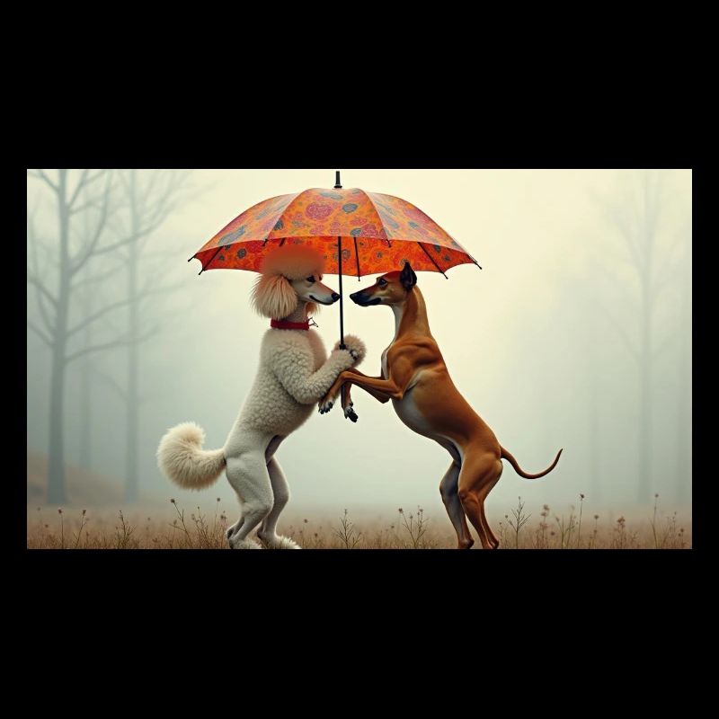 Hunde unter Regenschirm