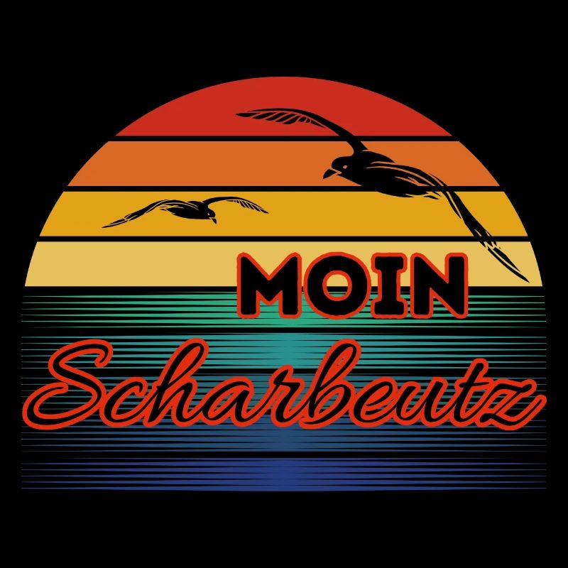 Moin Scharbeutz with seagull in retro style Scharbeutz