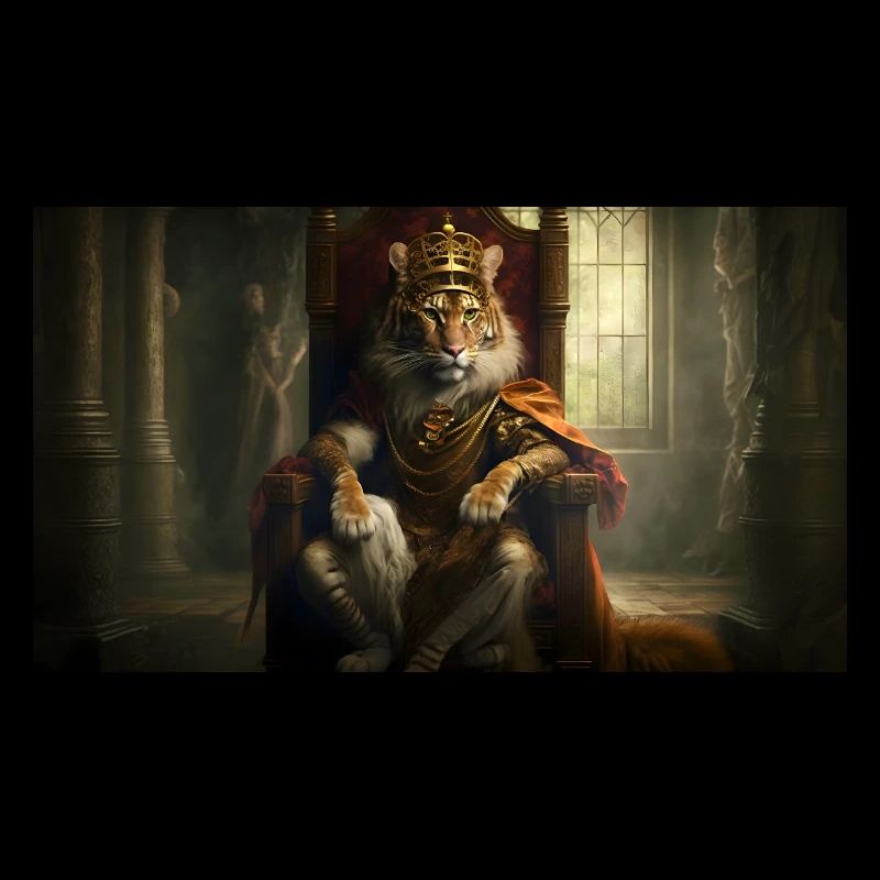 Tiger sitting on a throne, Generative AI