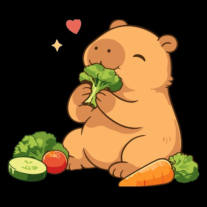 Capybara liebt Gemüse – entspannt & niedlich