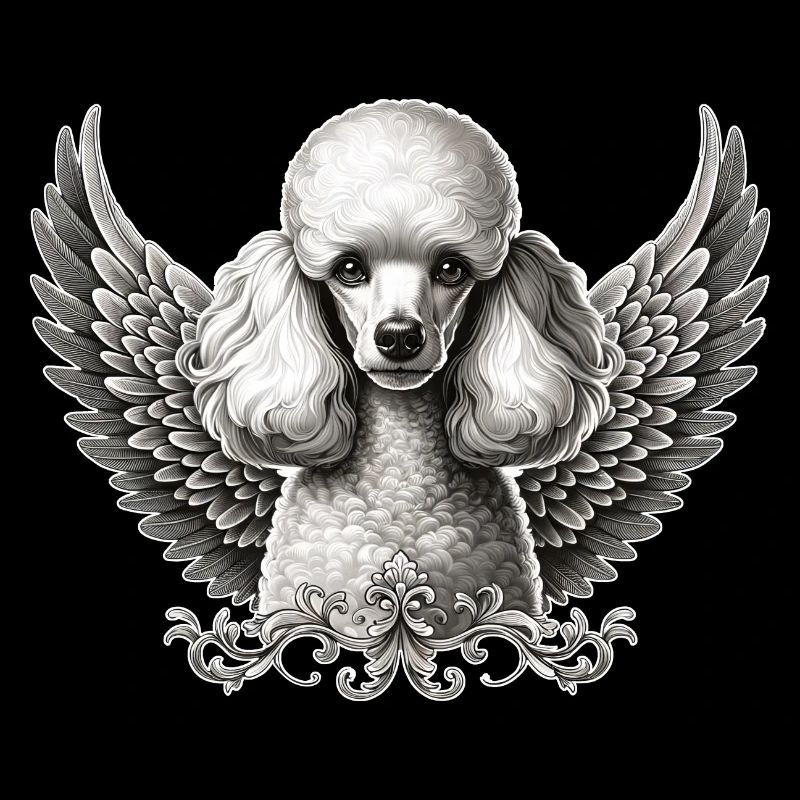Ange caniche élégant avec ailes Noir Blanc