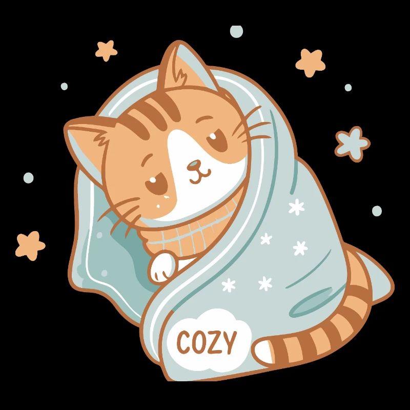Chat douillet sous couverture étoilée Cozy