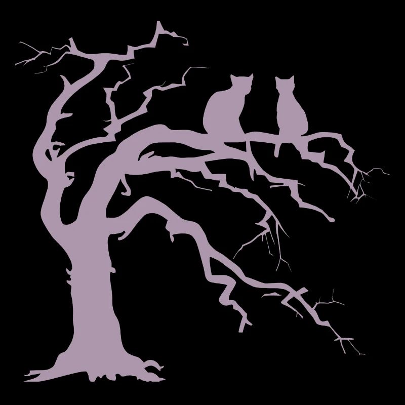 Dead tree with 2 cats silhouette