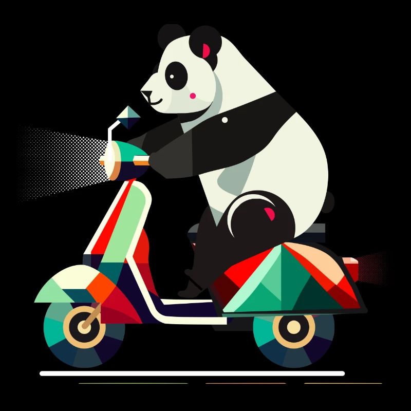 niedlichere Panda auf einem farbenfrohen Roller