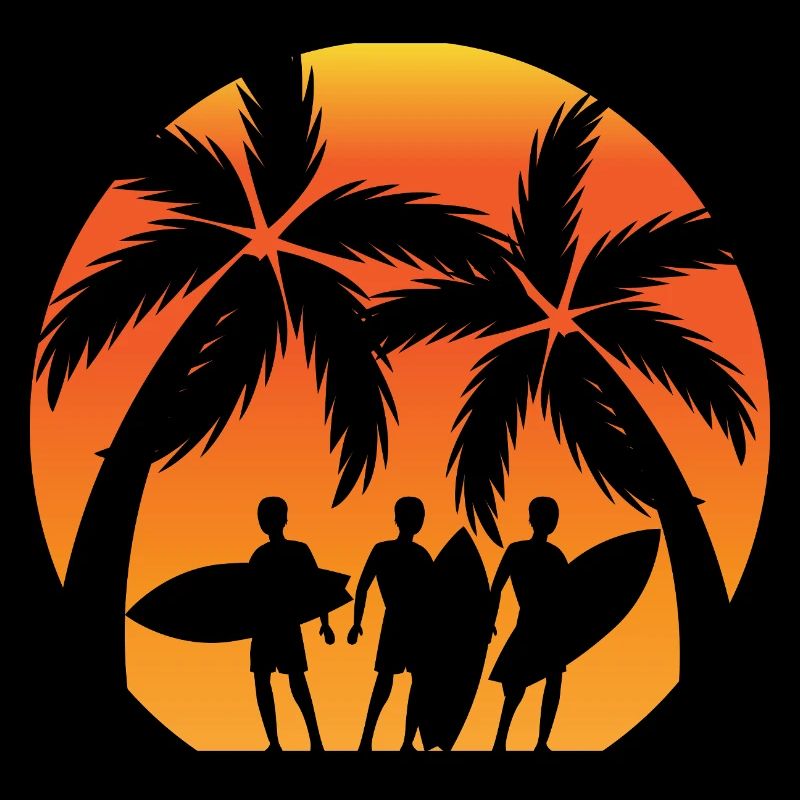 Sunset Surfer Palm Trees