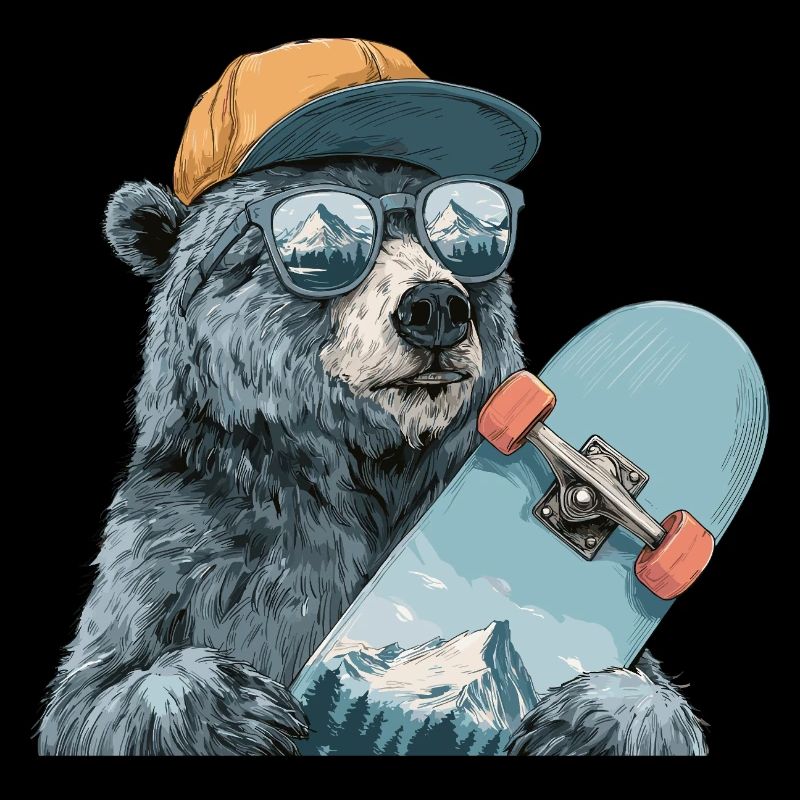 Bär Skater mit Bergreflexion