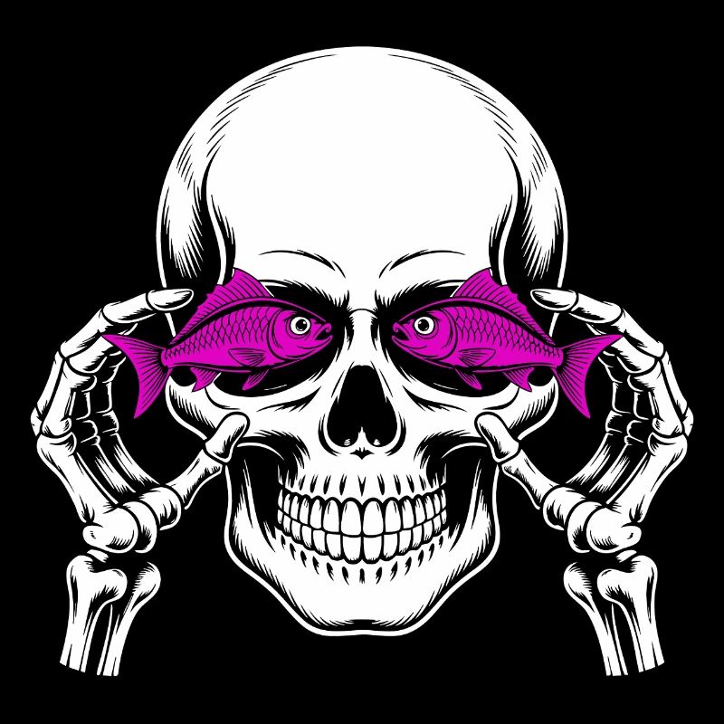 Skull and crossbones with fish