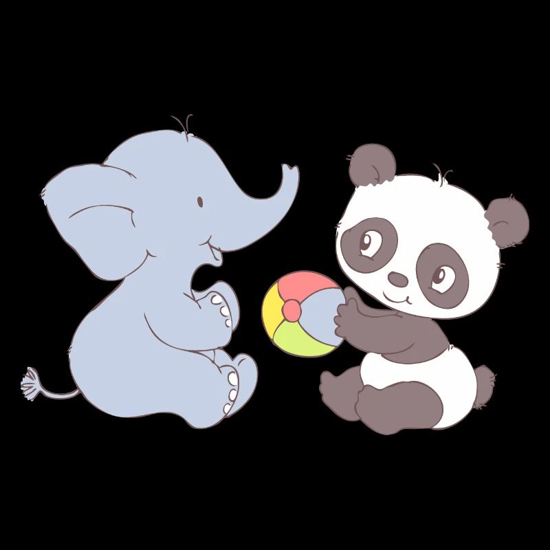 Elephant and Panda playing with ball