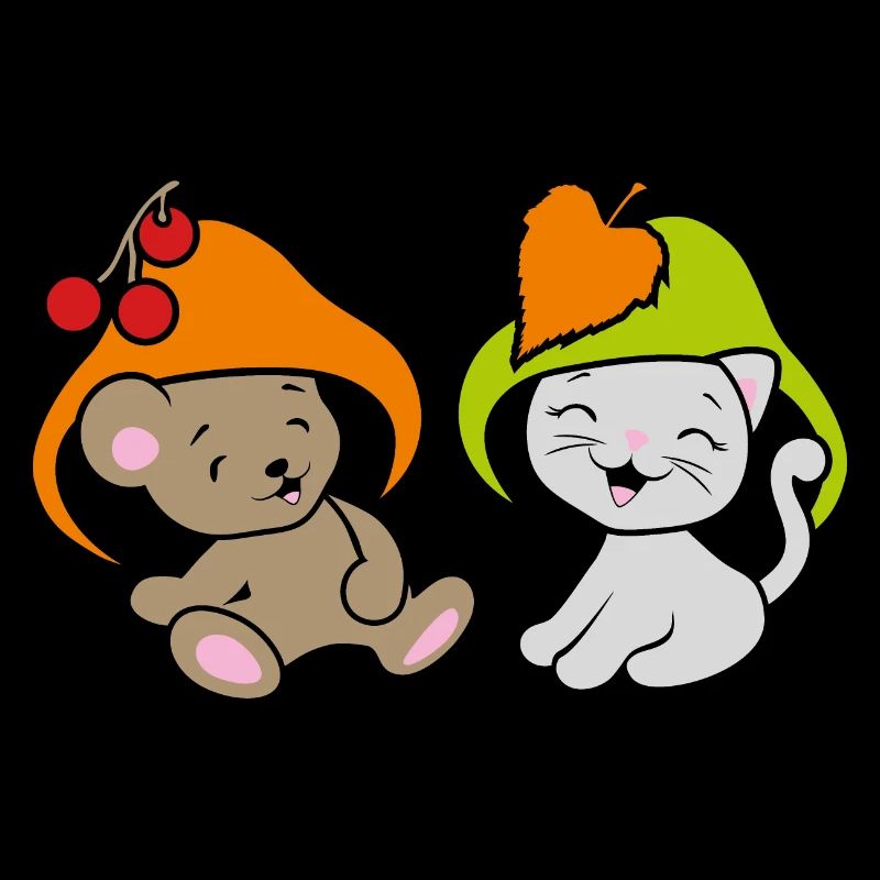 Drôle de bébé ours et chaton mignon avec chapeau champignon