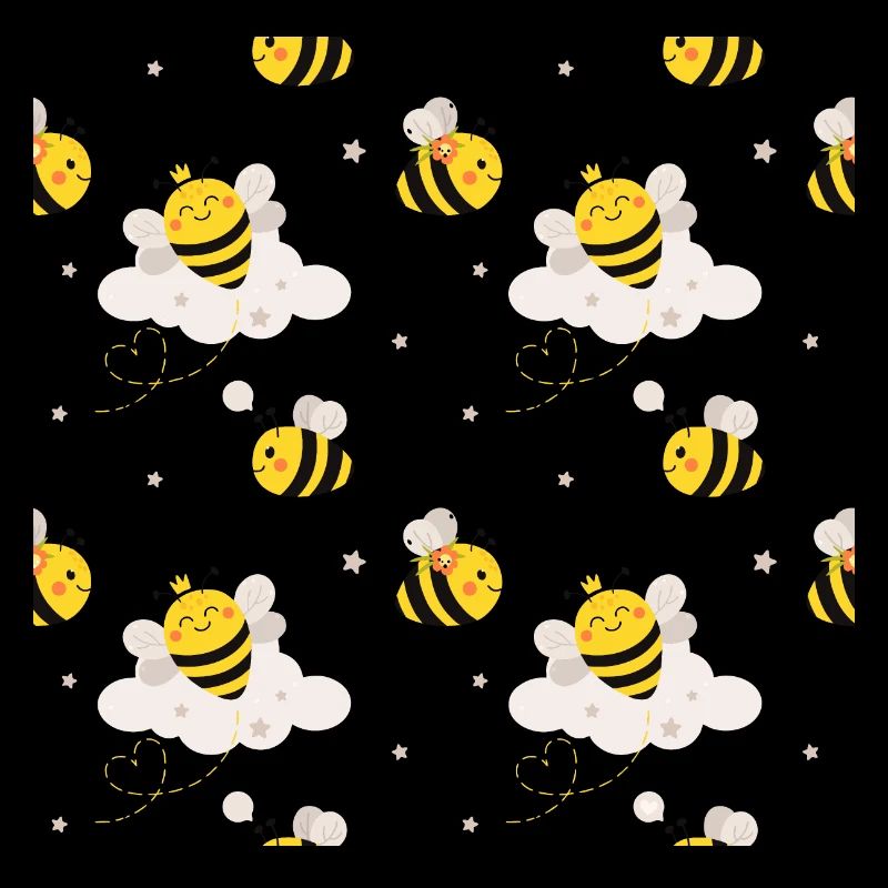 Cute bees in cloud pattern motif