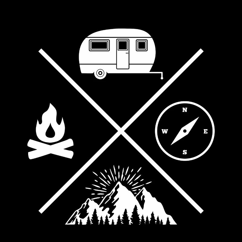 camping caravan campfire compass