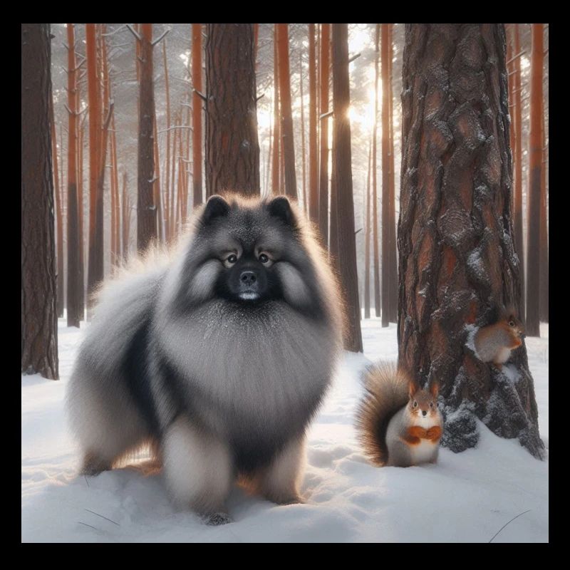 Keeshond Wolfspitz dans la neige