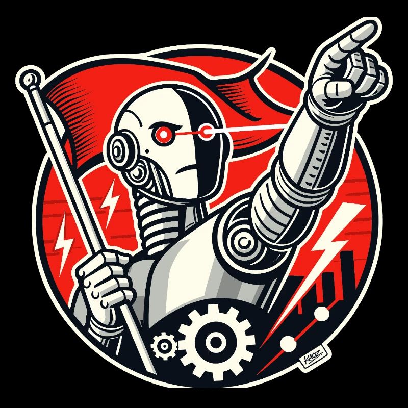 Robot with flag and outstretched arm